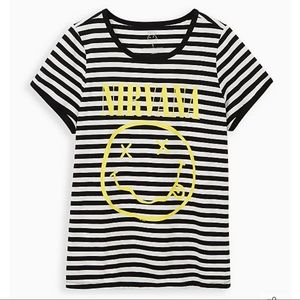 TORRID NIRVANA CLASSIC FIT RINGER TEE B&W STRIPE